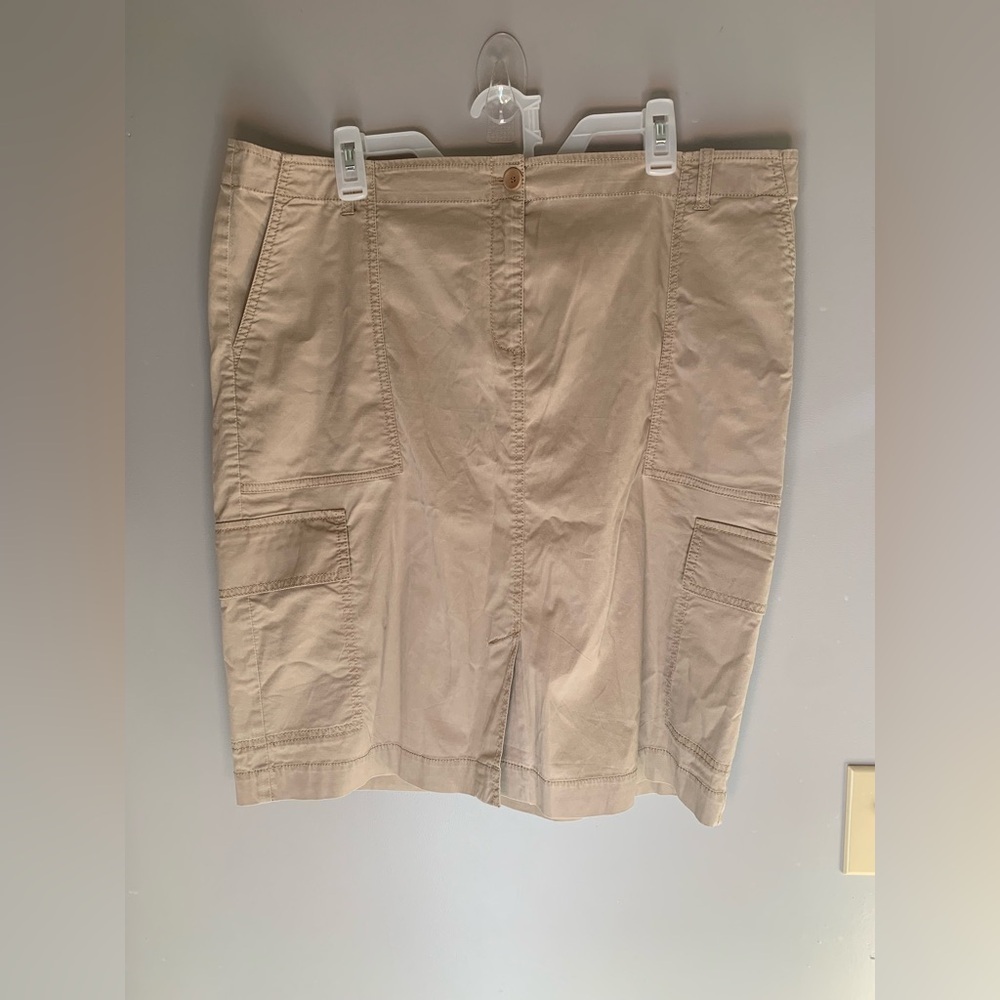 Eileen Fisher Womens Beige Khaki Cargo Pockets Knee Length Minimalist Skirt XL